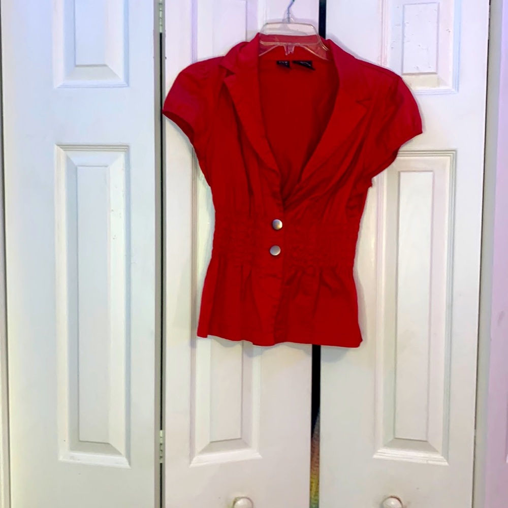 Red Mini Short Sleeved Blazer Top
